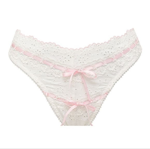 Swirl Eyelet High Waist Cheeky Panty White Pink Ribbon 🎀 FOR LOVE & LEMONS - Picture 2 of 7